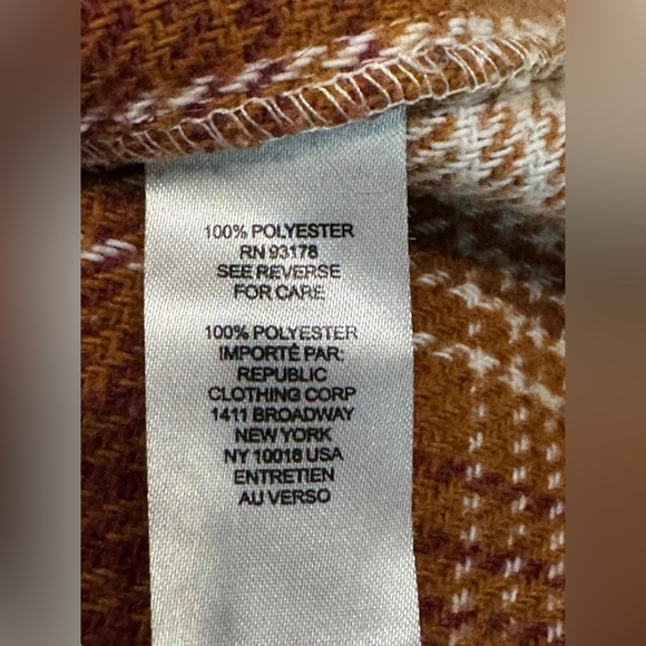 EUC Workshop Republic Clothing XL Flannel Shacket Maroon Burnt Orange Off white - Picture 6 of 8